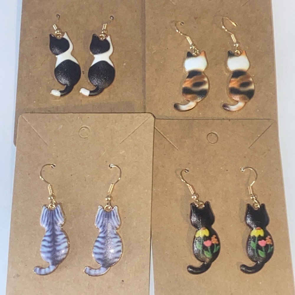 Boutique Cat Lover Earrings Choice of Calico, Tabby, Black & White, Floral NEW